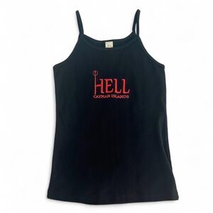 Vintage Y2K Black “Hell” Cayman Islands Funny Embroidered Cami Tank Top Size XL